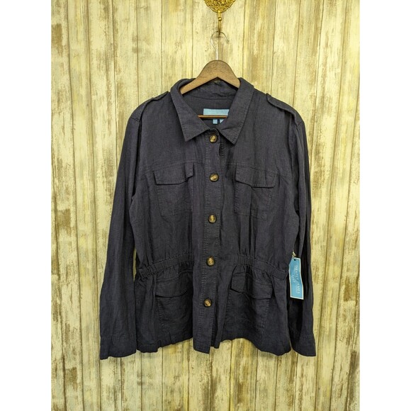 Draper James RSVP Navy Utility Military Jacket Linen Blend Pockets Large NWT - Picture 1 of 13